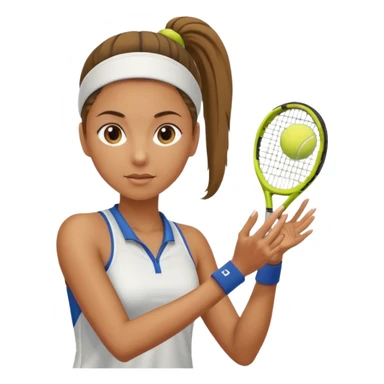a woman with a ponytail serving a tennis ball, focused face, tennis outfit sticker