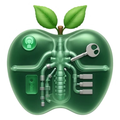 3D render of Swallowed Keys, X-Ray imaging aesthetic, translucent materials showing internal structure, stomach shape in greenish night-vision style with keys inside, medical scan style, Apple emoji style, isolated on white background --v 6.0. sticker