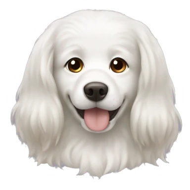 white dog have long hair and brown ear with mungbean sticker