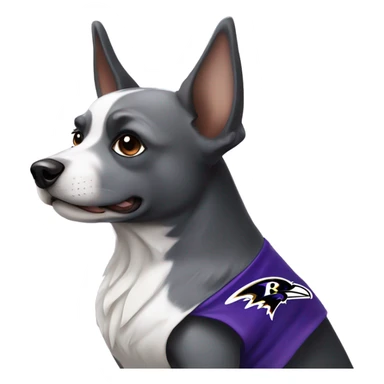 Gray and white dog with pointy ears as a ravens fan  sticker