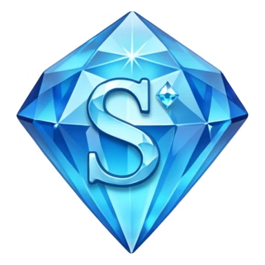Create a custom emoji badge featuring a stylized, glossy letter “S”. Style it after the Diamond rank from League of Legends. Use crystalline blue tones, sharp reflections, faceted textures, and a high-end glowing frame.
 sticker