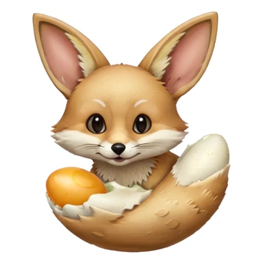 fennec carrying an unpeeled egg with his mouth sticker