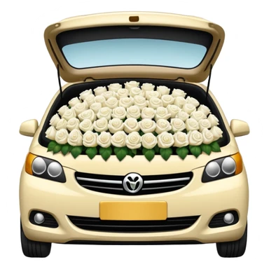 compact car, trunk packed with white roses, emoji style sticker