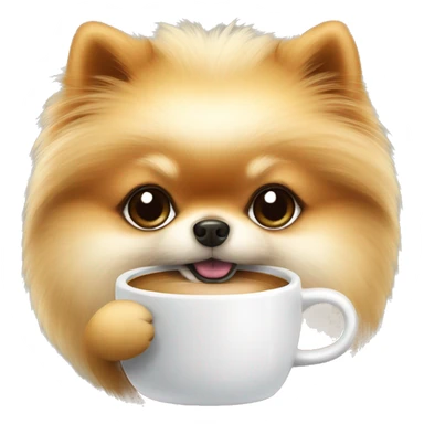 pomeranian drinking coffee in a white mug sticker