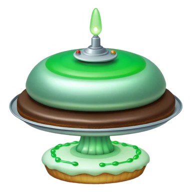really big ufo flying higher and stealing in a green light very small little cake  sticker