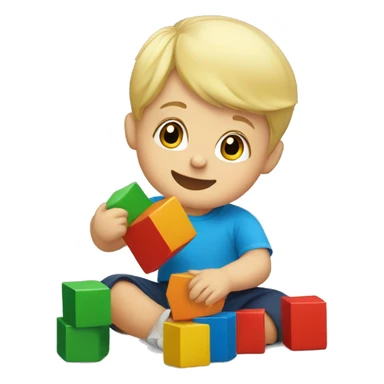 Blonde toddler boy play with Toy blocks sticker