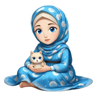 Turkish beautiful finish Konya girl blue eyes with full moon patterned hijab dress and watching the moonlight sky on the ground  sticker