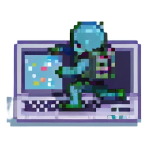Laptop with tiny legs running away sticker