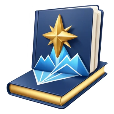 A navy blue productivity book with gold details, chart with upward trend aura, radiating productivity, strategy, and success in motion- sticker