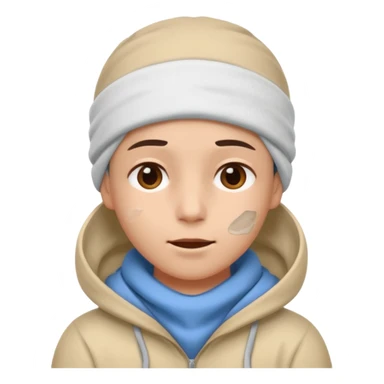 A person with headaches and a cold pack on the head sticker