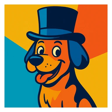 a cool dog wearing a top hat, fun and appealing style, vibrant toon style sticker