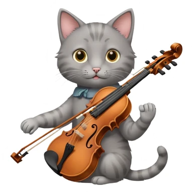 thin grey cat play violin sticker
