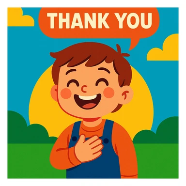 a child saying 'thank you' with a smile, etiquette theme, vibrant toon style sticker