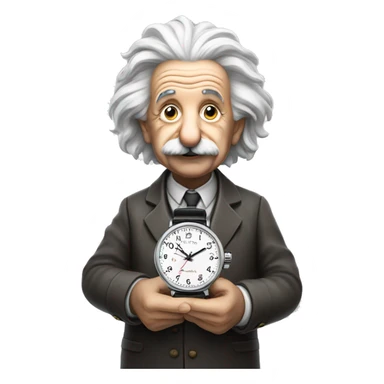 Albert Einstein holds a watch in his hands sticker
