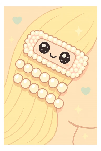 Make this pearl hair clip kawaii style with a cute face and pastel colors, keeping it delicate and sweet. sticker