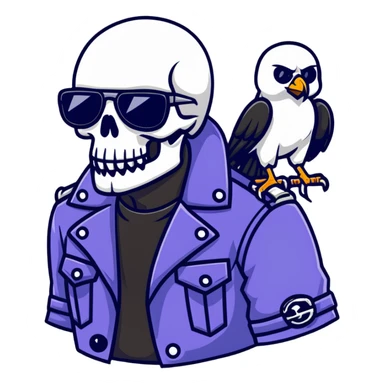Skull Biker wearing sunglasses holding a raven sticker