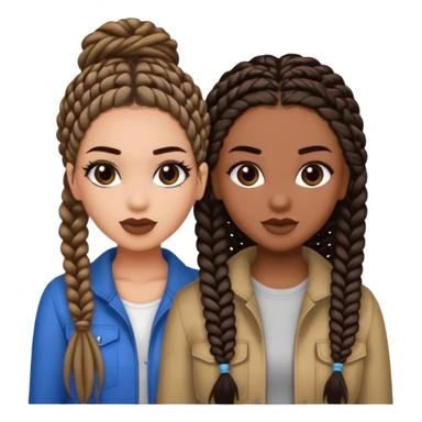 Boujy baddie best friends, trendy heavy makeup both dark hair one light skinned and one mocha brown micro braids  sticker