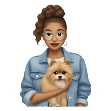 Zendaya usando ropa lila y un perrito Pomerania sticker