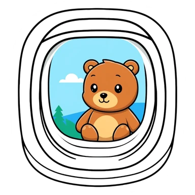 Cute bear looking outside via airplane window sticker