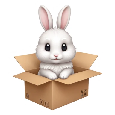  A very cute young  rabbit  with one's head tilted to one side poked its paws out of the cardboard big box and placed them on top of it sticker