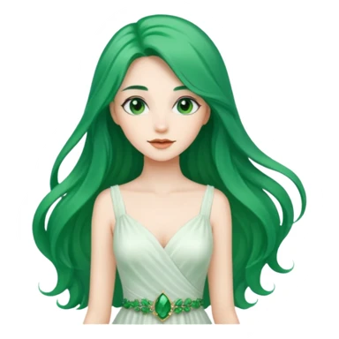 Woman with Long Emerald Hair – flowing green hair, elegant look, white dress sticker