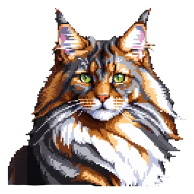 majestic maine coon cat with fluffy fur and fierce but cute face sticker