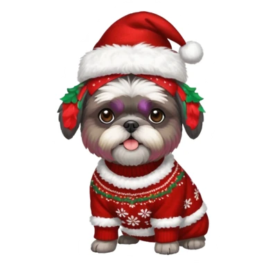 dark grey shih tzu christmas sweater and hat sticker
