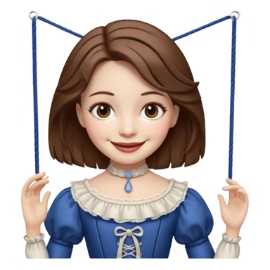 A marionette which is a girl with a brown hair and a beautiful smile sticker
