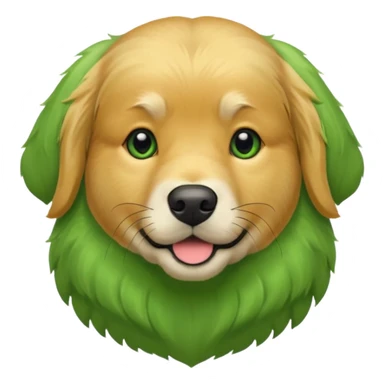 green dog extra furry golden retriever. The dog fur is green. Green is hex code #10462E sticker