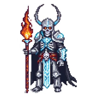 evil skeleton lich king in dark fortress with demonic fire sticker