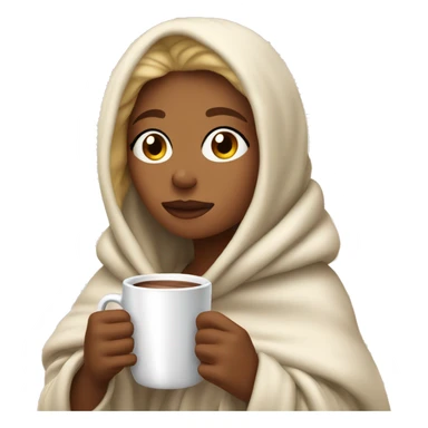 blonde girl wrapped in warm blanket drinking hot coco with eyes closed sticker