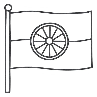 hand-drawn outlined Romani flag icon with sketchy lines and a wheel in the center sticker