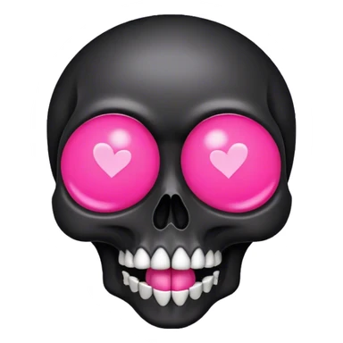 Black skull with pink heart eyes blowing a kiss sticker