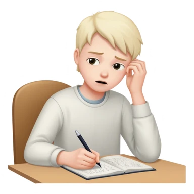 Student frantically writing "Dear God" at the top of an essay paper sticker