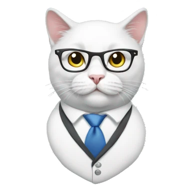 White British cat in office suite with glasses  sticker