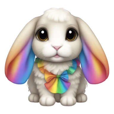 Cute holland lop bunny with big black eyes wearing rainbow dress sticker
