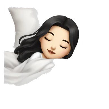 asian cute girl with long beauty black hair sleeping laying down on her side with white blanket and pillow visible and make it look comfy sticker
