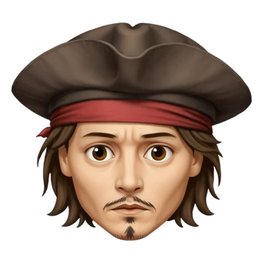 Johnny Depp inspired emoji, expressive face, iconic features, no text sticker
