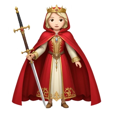 queen in a full-length red cloak holding a sword sticker