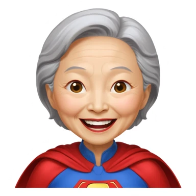 Laughing crazily elderly Chinese superwoman with head tilted backward, eye slightly closing sticker