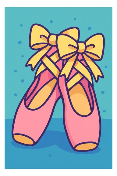 pointe shoes, cartoon style, pastel colors, cute sticker