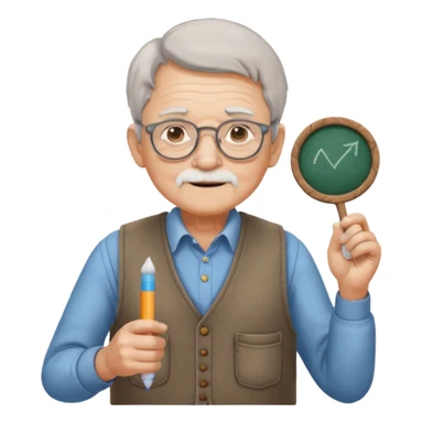old, wearing vest, wearing glasses, hold chalk on their hand sticker