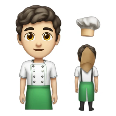 A male teenager with very short dark hair and brown eyes dressed as an Italian cooker sticker