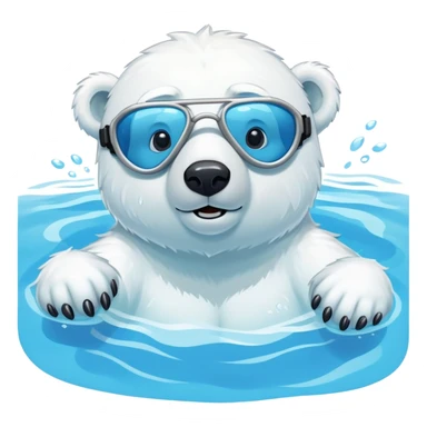friendly anthropomorphised polar bear swimming in a pool wearing swimming goggles sticker
