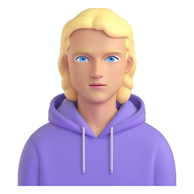 blonde man with blue eyes wearing a lilac hoodie sticker