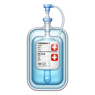 Hospital Intravenous fluid bag that has 2 ports and is filled with 500ml, pharmacy label sticker