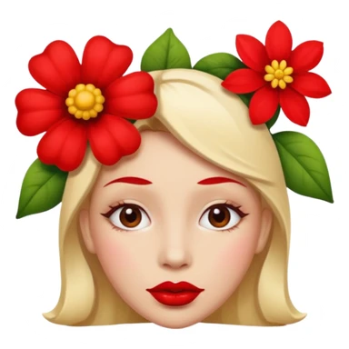 Create an emoji that lips are big, red, shiney and have flower on her head sticker
