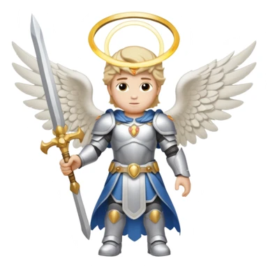 Michael the archangel is usually shown in emoji form as a brave, armored figure with a bright halo, wings, and a weapon. sticker