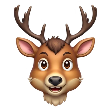 Cinematic Comical Deer Portrait Emoji, Head tilted dramatically with an exaggeratedly amused expression, featuring a sleek dappled Fur and whimsically contorted antlers, wide, expressive eyes filled with playful disbelief, Simplified yet hilariously expressive features, highly detailed, glowing with a slightly sassy glow, high shine, dramatic yet playful, stylized with an air of cheeky woodland mischief, bright and endearing, soft glowing outline, capturing the essence of a spirited and over-the-top deer, so meme-worthy it feels like it could side-eye its way into forest folklore instantly! sticker