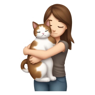 ￼ Brown hair girl hug fat calico cat sticker